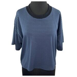 Tribe Kelley Blue White Stripe Crewneck Short Sleeve Cotton Pullover Crop Top M